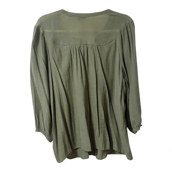 Nanette Lepore Green Puff Sleeve Blouse with Mandarin Collar Womens XL Prairie - Picture 3 of 8